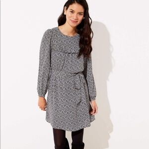 LOFT Floral Grey And Blue Dress | 2